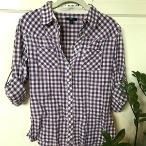 Purple and white gingham shirt from Gap